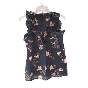 Paige Women's Top Multicolor Cotton Ruffled Vneck Floral Sleeveless Blouse sz S